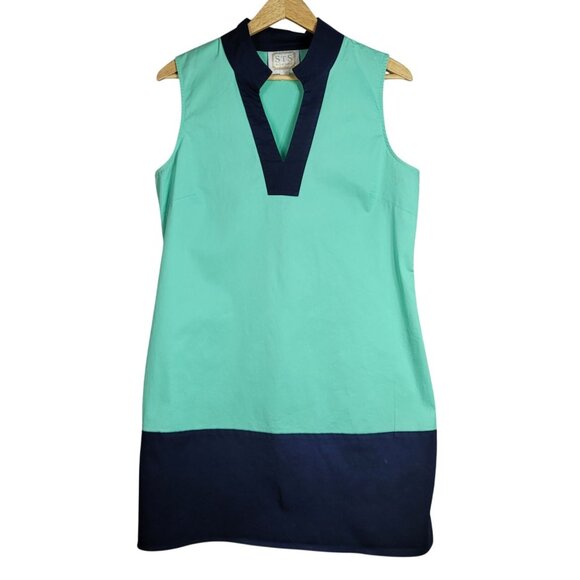STS Sail to Sable Dress Green Mint Blue Large Shift Color Block Sleeveless VNeck - Picture 1 of 7